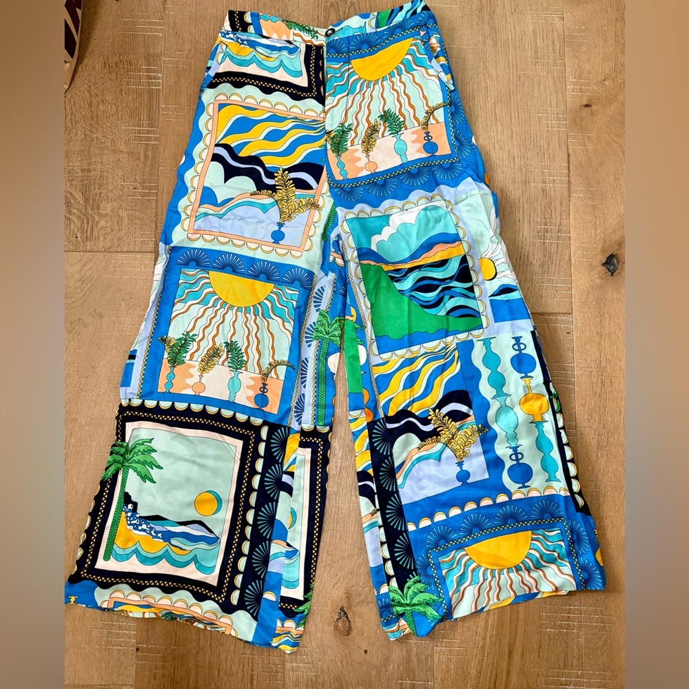 Maeve Teal and Blue Graphic Pants